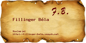 Fillinger Béla névjegykártya